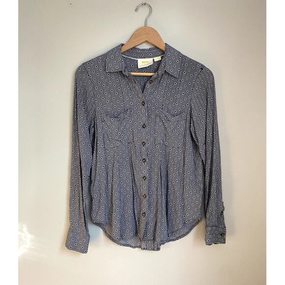 Anthropologie Polka Dot Silky Button-Up Blouse 4 Work Paris Chic Twee Preppy - Picture 1 of 5